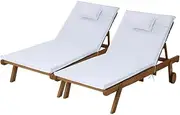 Sun Lounge Wooden Lounger Outdoor Furniture Day Bed Wheel Patio White Garden Relax