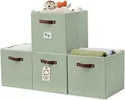 DECOMOMO Storage Basket 4pcs Cube Storage Bin with Label Holder for Closet Kallax Shelves Clothes Kids Toy Nursery (Kallax/ 4pcs, Sage Green)