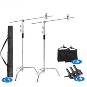 2Pack 3.3m Heavy Duty C Stand Light Stand Boom Arm Grip Heads Stainless Steel