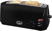Quest 4 Slice Toaster Black - Extra Wide Long Slots for Crumpets and Bagels - 6 Settings - Reheat and Defrost