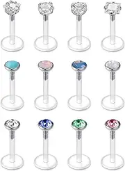 [LAURITAMI] Bioflex Lip Piercing Labret Stud 8 mm 16G Medusa Monroe Flexible Plastic Retainer Piercing Lip Pack of 12