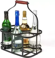 Metal Wine Bottle Carrier 6 Bottle Wine Carrier with Wood Handle Farmhouse Metal