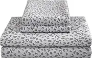 Mooreeke Leopard Cheetah Printed King Bed Sheets, Soft Microfiber Bedding Sheets & Pillowcases, Deep Pocket Non-Slip Fitted King Sheet, Silver Grey Animal Pattern Bedsheets