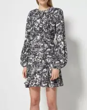Jonathan Simkhai Anastasia Mini Dress Black Flora Fauna Ruched Feminine 6 NWT