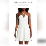 NWT Aidan Aidan Mattox Womens White Halter A - line dress with flounce Size 10