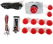 KOSDFOGE Arcade DIY Kit, 30/24 Cassette Button 5P Rocker Single Kit Black USB Core Board Arcade Kit, Zero Delay USB Encoder(Red)