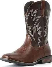 [IUV] Cowboy Boots For Men Square Toe Western Boots Durable Classic Embroidered Pull On Boot Slip Resistant Country Boot