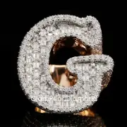 Round & Emerald VVs Moissanite Iced Out New G Initial Hip Hop Ring 925 Silver