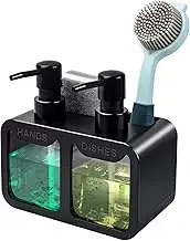 Kitchen Hand Soap and Dish Soap Dispenser Set, Dual Soap Dispenser with Sponge Caddy and Brush Holder 4-in-1 Organizer for Kitchen Sink Countertop, Useful Kitchen Gadgets - Black