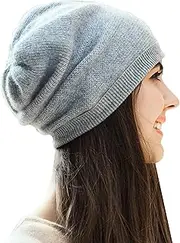 [WaySoft] 100% Cashmere Beanie for Women in a Gift Box, Oversized Women Beanie Hat