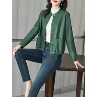 在飛比找ETMall東森購物網優惠-外套女中年短款綠色洋氣減齡皮衣
