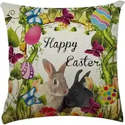Alipis Linen Pillow Case Easter Egg Rabbit Pattern Comfortable Couch Cushion Cover for Home Decor