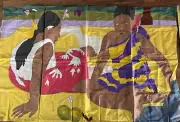 Hand Painted Islanders Pareo Art Large 65 X 42 “ Ideal As Wall Art.