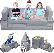 18PCS Modular Kids Play Couch, Convertible Sectional Sofa for Toddlers, DIY Creative Playroom Furniture, Foam Floor Cushion for Boys and Girls, Building Fort and Lounge Set