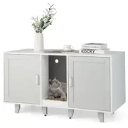 Costway Wood Entertainment Units Hidden Cat Litter Cabinet Cat House TV Stand Sideboard w/Scratching Pad&2 Doors