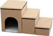 Pet Stairs Foldable Dog Steps Comfortable and Durable Three-in-one Design Stairs with Storage and Pet House 3-Step Pet Stairs Dog Ramp for Small Dogs and Cats or Pets