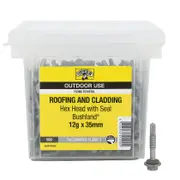 Otter Roofing & Cladding Screws Hex Head with Seal Bushland(R) 12g x 35mm (500 Pack) - Galvanised Class 3 - Outdoor Use