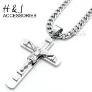 18-40"MEN Stainless Steel 6mm Silver Cuban Curb Chain JESUS Cross Pendant*PJ13