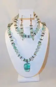 Handcrafted Natural Sterling Faceted Green Fluorite Necklace Earrings & Bracelet
