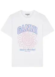 Ganni Printed Cotton T-shirt - White - S (UK 8-10 / S) S (UK 8-10 / S)