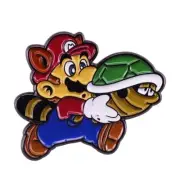 Super Mario Bros. Game Racoon Mario Holding a Koopa Metal Enamel Pin NEW UNUSED