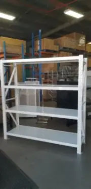 Brand new long span garage racking shelving warehouse store room. Available NOW!