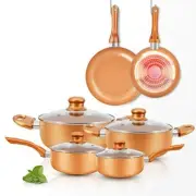 10pcs Cookware Set Ceramic Nonstick Soup Pot Frying Pans Copper Aluminum Pan Lid