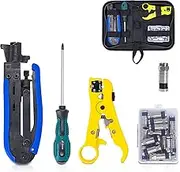 Fstop Labs Coax Cable Crimper Kit, Compression Tool Coax Cable Crimper Kit, Adjustable RG6 RG59 RG11 75-5 75-7 Coaxial Cable Stripper with 20 PCS F Compression Connectors