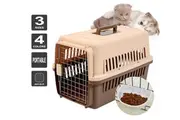 Qttie Pet Carrier Dog Cat Portable Tote Crate Kennel Travel Carry Bag Airline With Bowl 66x47x46cm