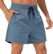 [Aosufei] Men's Stretchy Breathable Running Shorts Drawstring Loose Sports Shorts Casual Elastic Waist Shorts with Lining