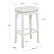 Linon Home Barstool 32.25" in Matte White Wood w/ Padded White Faux Leather Seat