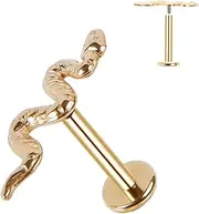 [ESHIONER] G23 Titanium Piercing Jewelry for Tragus Helix Conch Labret Lip Bar Stud Cartilage Earring Hypoallergenic Silver Gold Internally Threaded Flat Back Snake Ear Piercing 16g 6mm 8mm 10mm