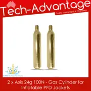 2 X AXIS 24g 100N LIFE JACKET PFD INFLATABLE REPLACEMENT RECHARGE GAS CYLINDERS