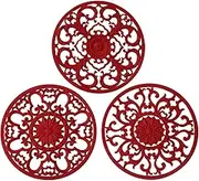 colinda Extra Thick Silicone Trivet Mat for Hot Dishes, Pots and Pans, Pot Holder, Pad to Portect Your Table Countertop, Kitchen Decor Accessories,Merlot Red,Set of 3 CLS-0025/MR
