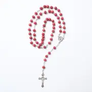 50cm Scented Rosary Beads Red/Silver with Crucifix Religious Christian Catholic