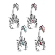 Surgical Steel Scorpion Scorpio Multi CZ Gems Head Tail Belly Button Navel Ring