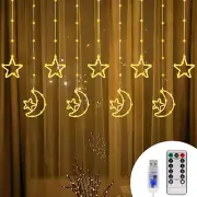 130 LED Star Moon Curtain Decorative Lights Ramadan Window Curtain Fairy String