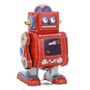 (Red)Wind Up Robot Toy Hand Made Decorative Vintage Clockwork Robot Toy EJ