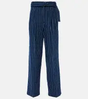 [Polo Ralph Lauren] Polo Ralph Lauren Pinstriped linen and cotton straight pants AU 12 blue