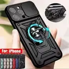 For iPhone 16 16e 15 14 13 12 11 Pro Max Plus Shockproof Armor Slide Camera Case