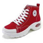 Catzon Womens Canvas Sneakers High Top Lace up Casual Air Cushion Shoes-Red