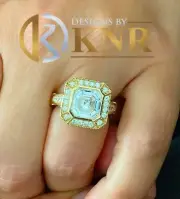 14k Solid Yellow Gold Asscher Cut Moissanite Engagement Ring Bezel Halo 4.60ctw