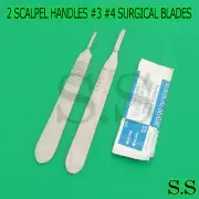 2 ASSORTED SCALPEL KNIFE HANDLES #3 #4 +50 SURGICAL CARBON STEEL BLADES #15 #21