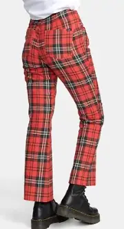 RVCA x Stella Maxwell Women Ramone Pant Sz 27 90’s Grunge Red Plaid Zippers New