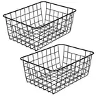Set of 2 Black Kitchen Wire Baskets Farmhouse Decor Metal Food Storage Organizer