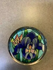 Jone Baker designs paper weight, Irises and butterflies, new in box