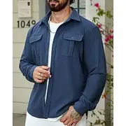 Men's Shirt Jacket Overshirts Transition Jacket Vacation Lightweight Pocket Summer Spring Plain Classic Lapel Black Navy Blue Blue Army Green Jacket