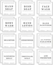 24 PCS White Waterproof Labels for Bottles, Shampoo and Conditioner Dispenser Label Stickers, Bathroom Hand Soap Label Stickers,Removable Cleaning Labels for Glass/Plastic Spray Bottle