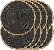 Noctiflorous Round Braided Placemats Set of 8 Table Mats 15 Inches Washable Heat Resistant for Dining Table Non-Slip Indoor Outdoor Place Mats for Thanksgiving Christmas Easter(Black Thin Edge 8)