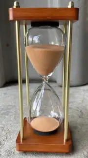 Munyon's Paw-Paw Sand Timer HOURGLASS Metal Wood Glass Orange Sand 9.5" Tall